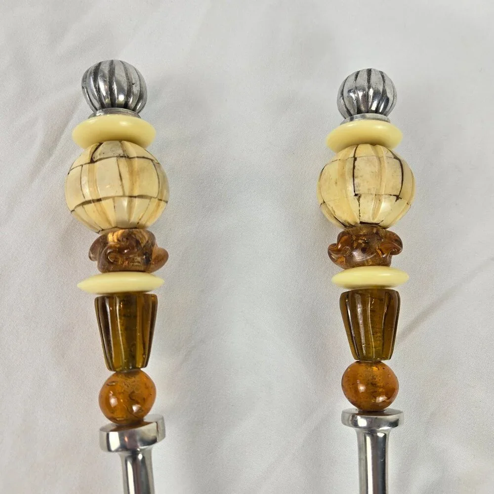 Vintage Serving Pieces Fork Spoon Amber Glass Cream Bakelite Beads Silver Plate